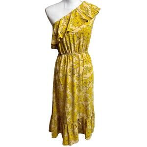 CUPSHE YELLOW FLORAL PRINT ONE  SHOULDER WOMEN SUMMER VACATION DRESS XS NEW